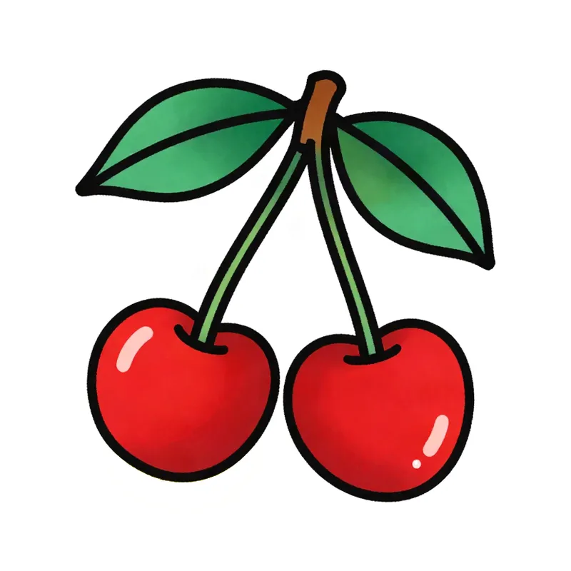 American traditional tattoo design of two red cherries on one stem with a green leaf