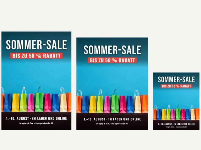 Derselbe Flyer als A4-Seite, als US-Letter-Seite und als Instagram-Post