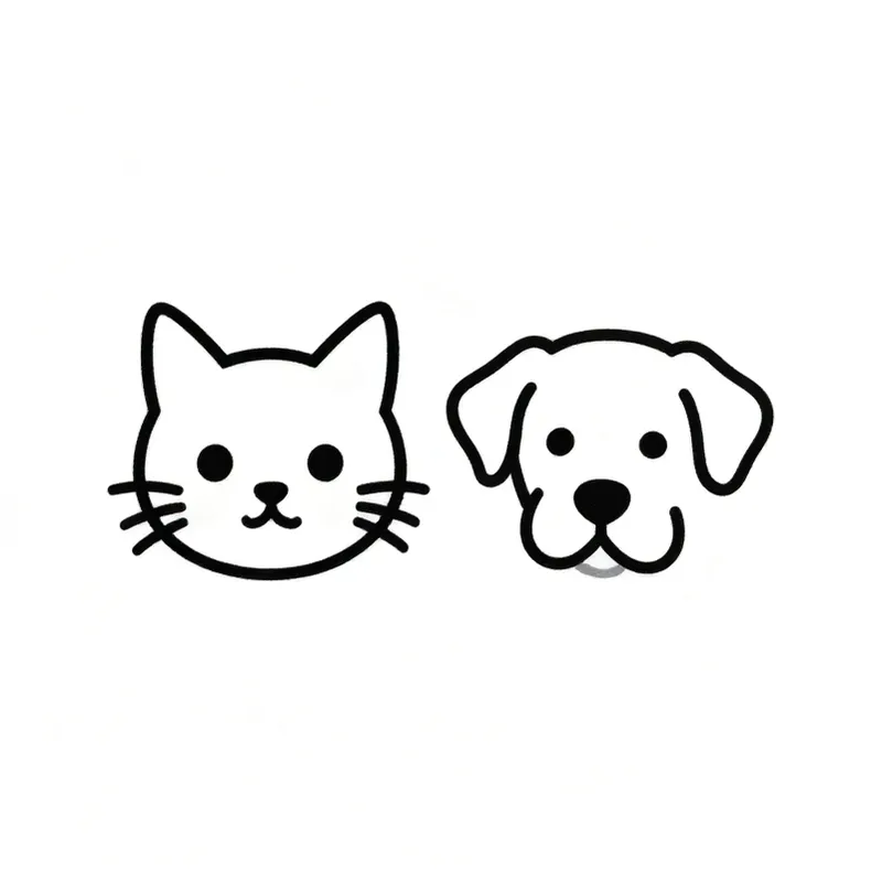 Minimalist couple tattoo designs of a cat face and a dog face