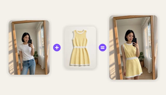 A mirror selfie of a woman plus a butter-yellow knit dress equals the same woman wearing the dress
