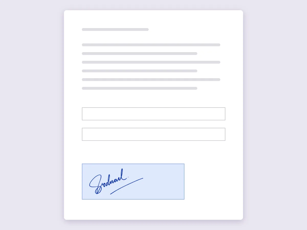 A form with a light blue signature field and a blue signature placed on it