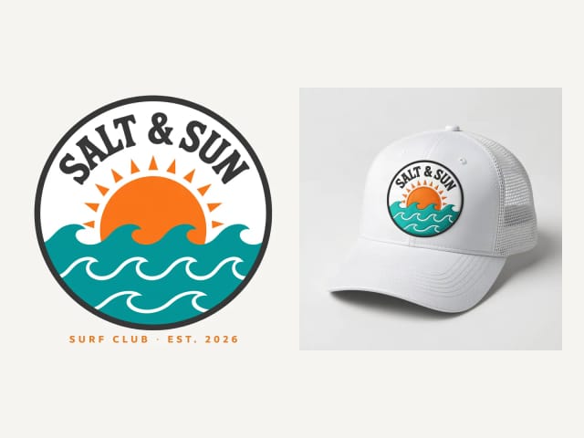 The sample logo as a transparent PNG next to the cap mockup made from it
