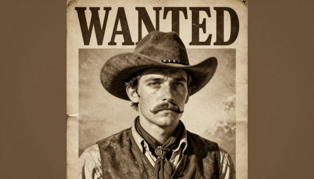 Face rebuilt as a printed wanted poster generator design