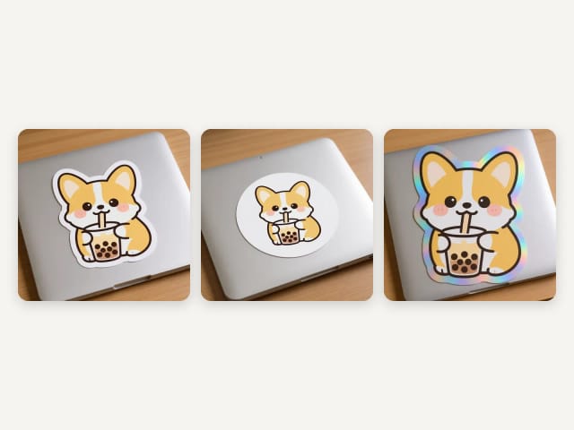 The same design as a die-cut, a round and a holographic sticker