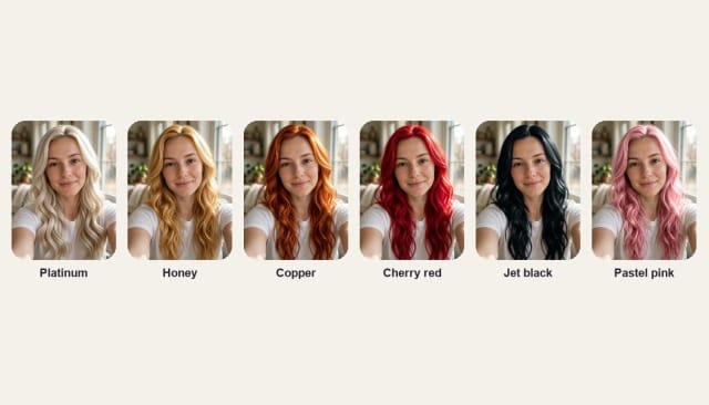 The same selfie in twelve hair colors, from platinum blonde to pastel pink