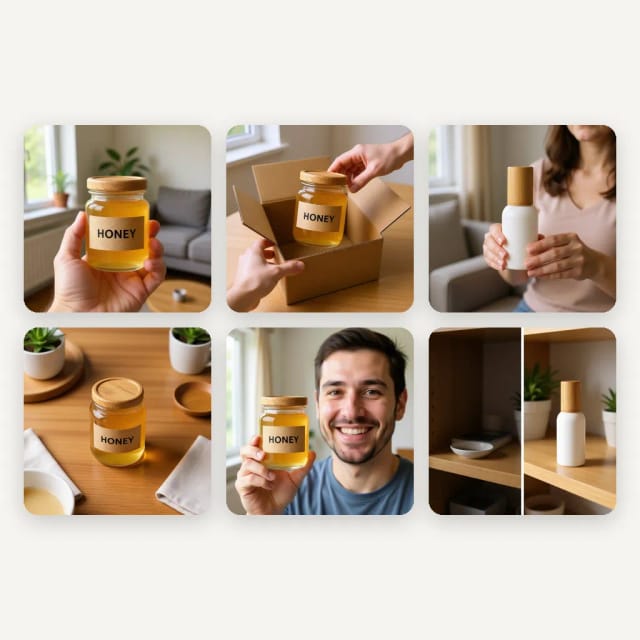 Six UGC scenes made from two sample product photos