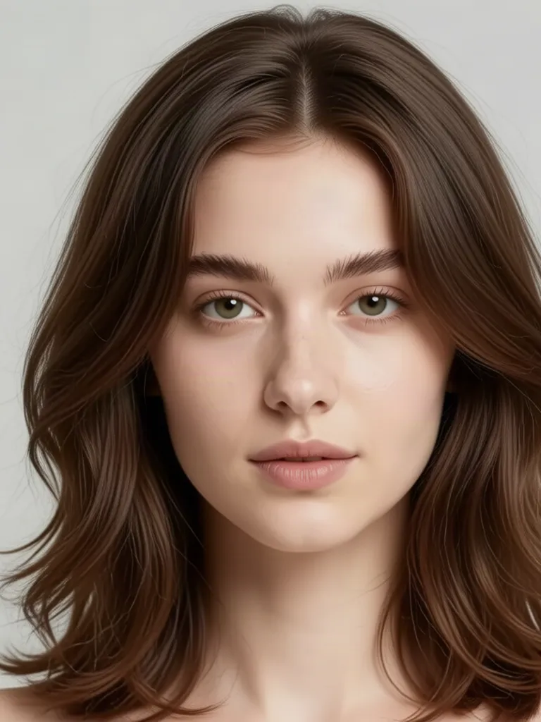 A young woman with dark brown hair with shoulder-length layered hair, made with the AI hairstyle changer