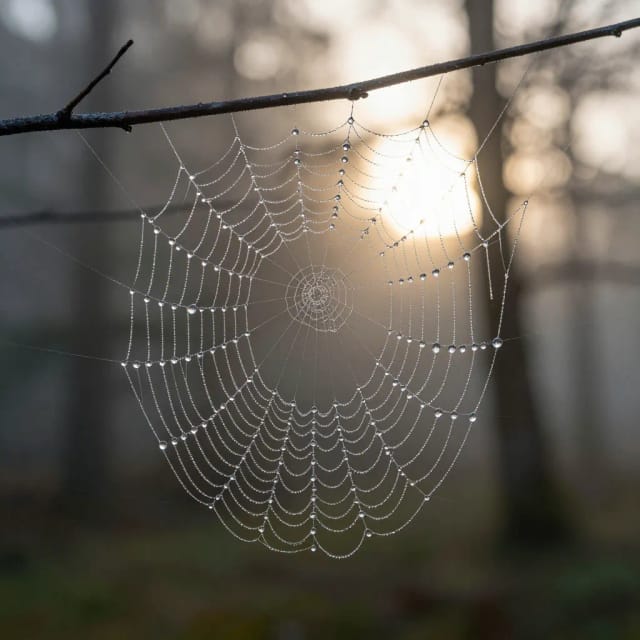 Macro dew spider web