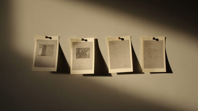 Several quick draft frames pinned side by side