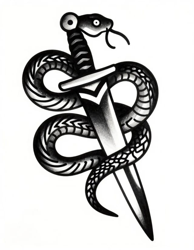 Blackwork snake & dagger
