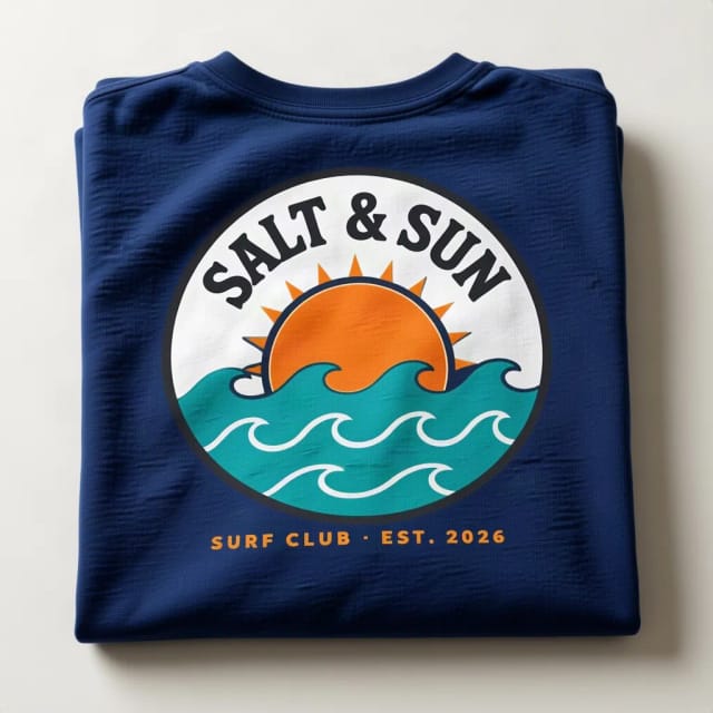 Gefaltetes marineblaues Shirt mit dem Beispieldesign, die Stoffstruktur scheint durch die Farbe