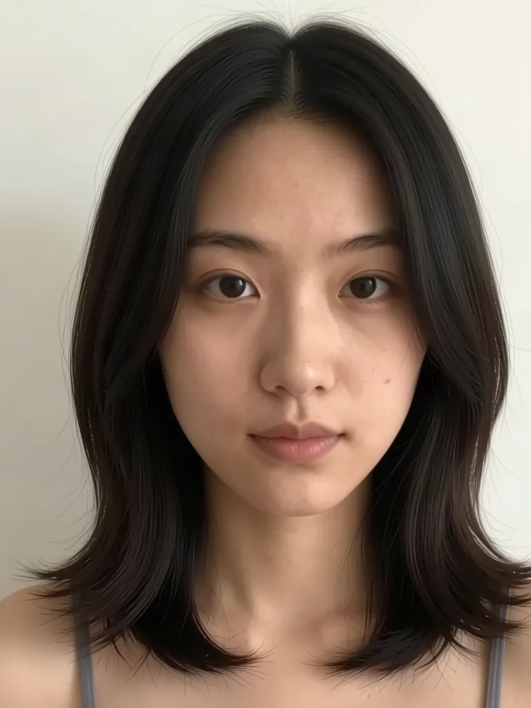 A young woman with black hair with sleek straight hair with a middle part, made with the AI hairstyle changer
