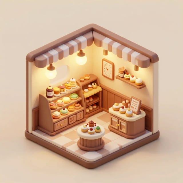 Isometric tiny bakery