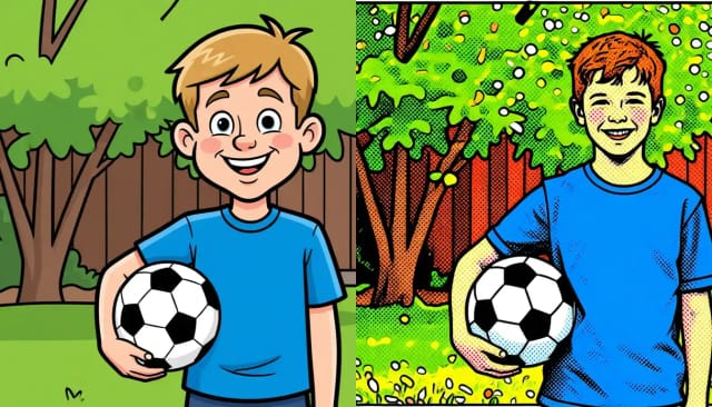 The same photo as a caricature and as a comic book panel