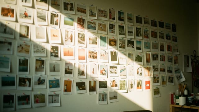 A mood board of small variations pinned to a wall